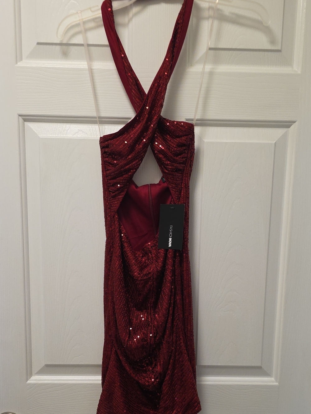 Fashion Nova Burgundy Red Sequin Backless Mini Dress
